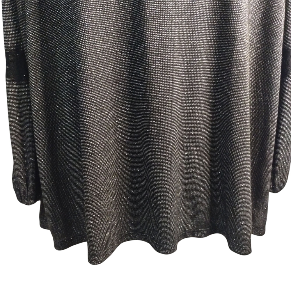 COMO Vintage Blouse Women's Black Silver Metallic V-Neck Lace Trimmed Sz 3X - Picture 4 of 11